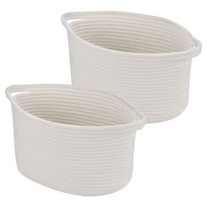 2Pcs Storage Basket Cotton Rode Woven Foldable Container with Handles White